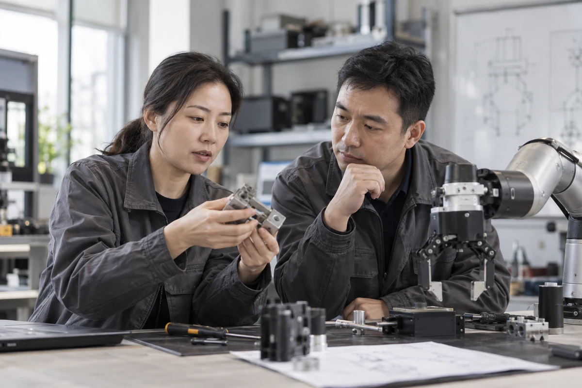 Ingénieurs robotique testant des équipements en laboratoire, illustration générée par IA